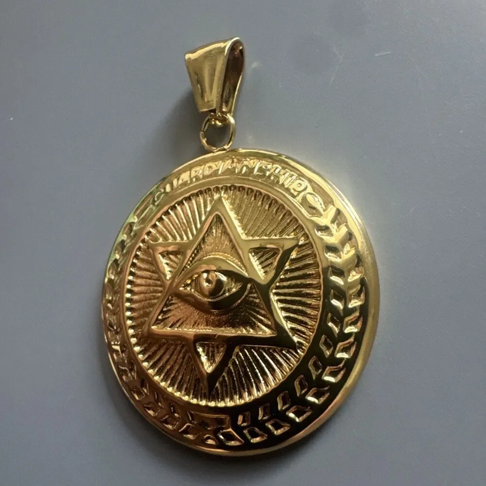 Star Of David “GUARDIANSHIP” Evil Eye Gold Pendant Stainless Steel 24” Chain